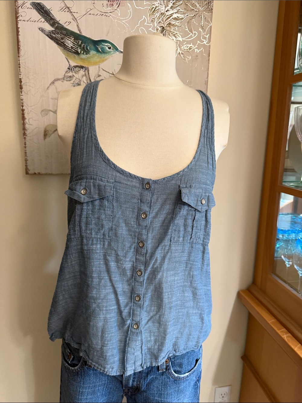 DKNY jeans Blue Button-Front Tank Top